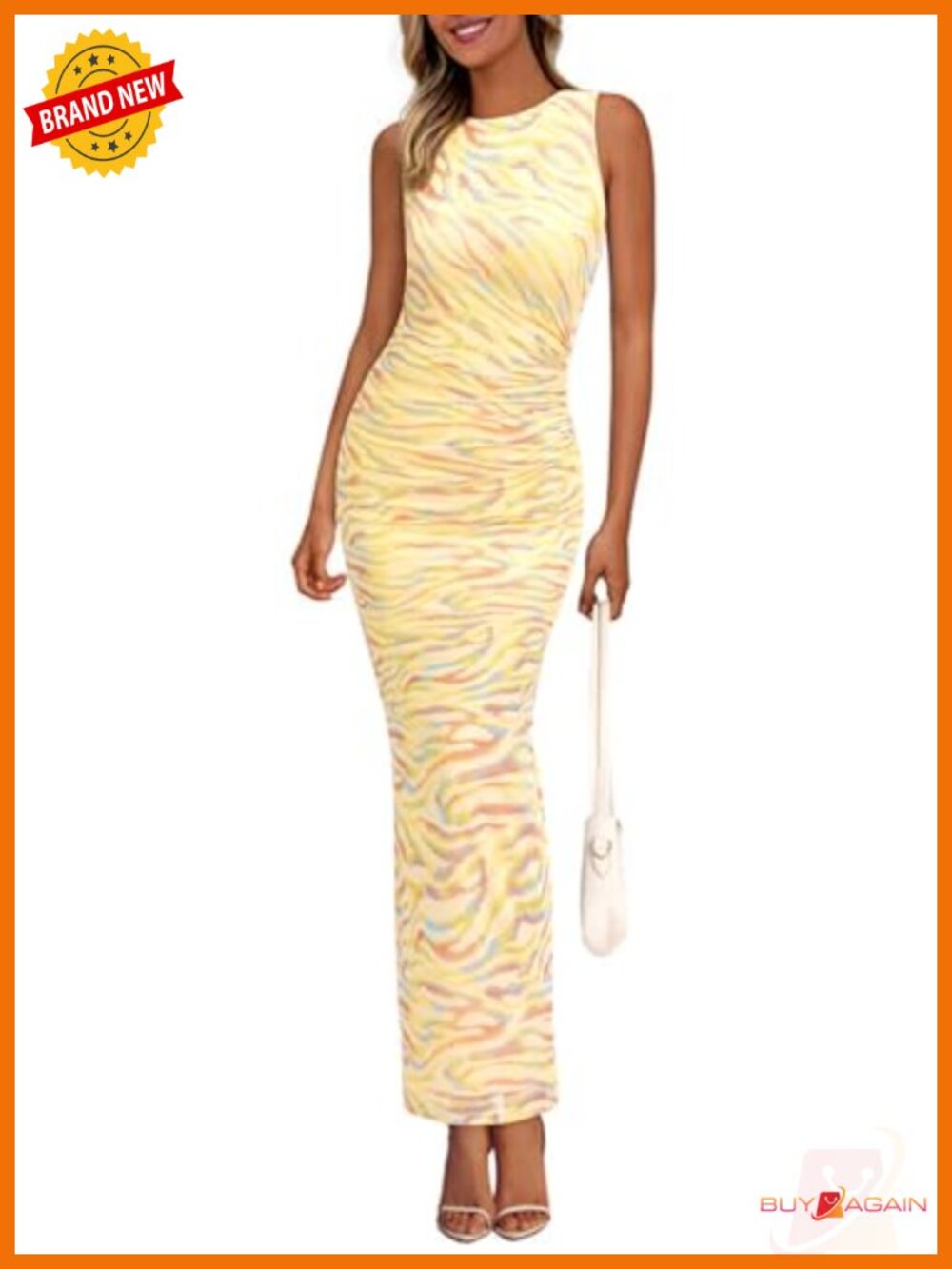 PRETTYGARDEN Women's Floral Maxi Dress Sleeveless Ruched Mesh Bodycon